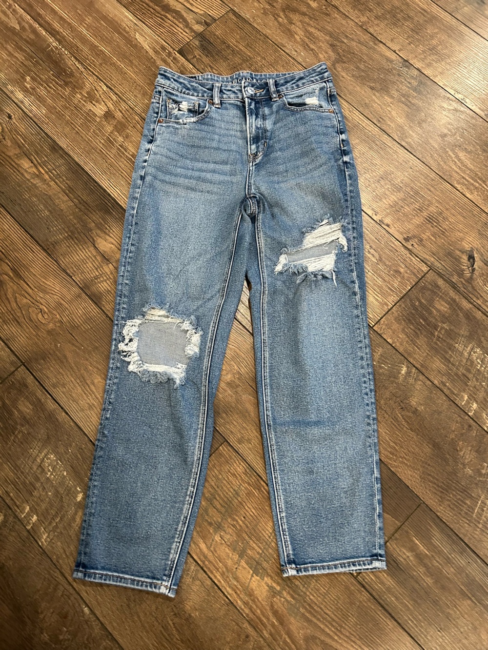 American Eagle Outfitters Light Blue Distressed Straight Denim Stretch Jeans - 4